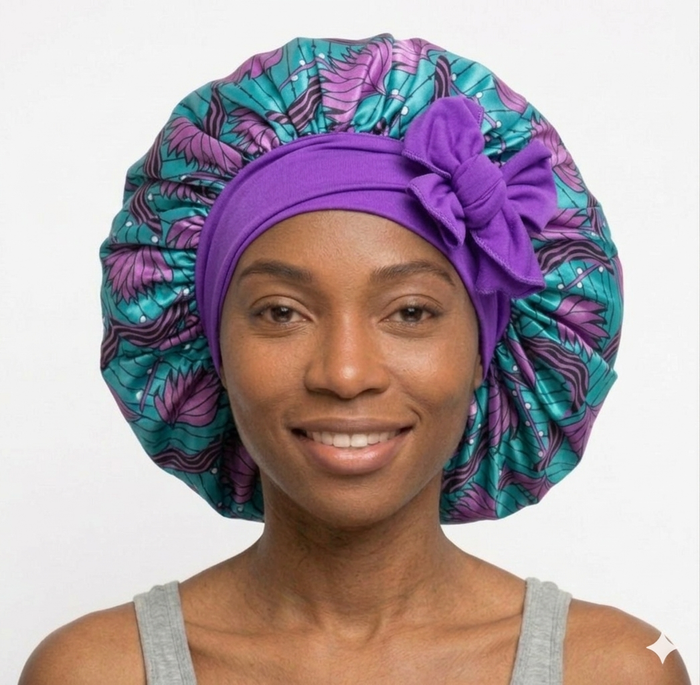 Soft Ankara Print Satin Tie Back Bonnet MunSeyaa'n Collective