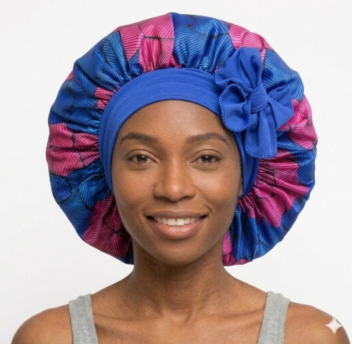 Soft Ankara Print Satin Tie Back Bonnet MunSeyaa'n Collective