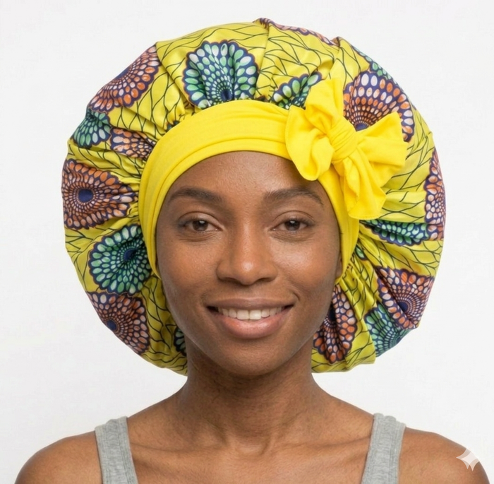 Soft Ankara Print Satin Tie Back Bonnet MunSeyaa'n Collective