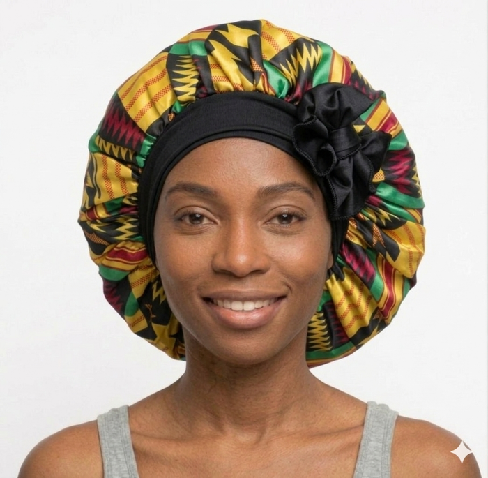 Soft Ankara Print Satin Tie Back Bonnet MunSeyaa'n Collective