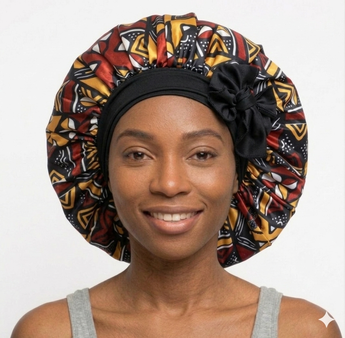 Soft Ankara Print Satin Tie Back Bonnet MunSeyaa'n Collective