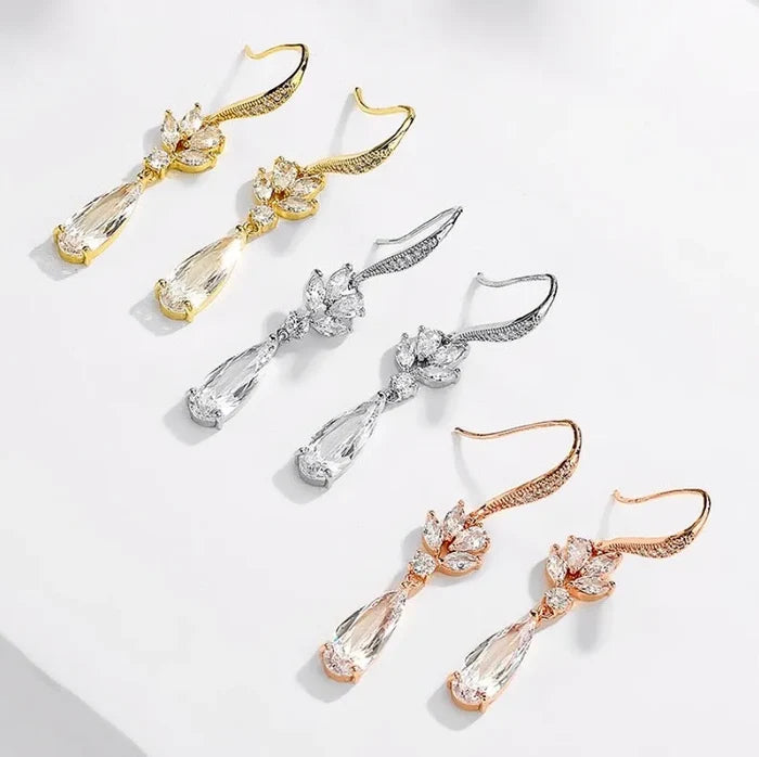 Wedding Jewelry - Cubic Zirconia Bridal Earrings - Available in Silver, Rose Gold and Yellow Gold