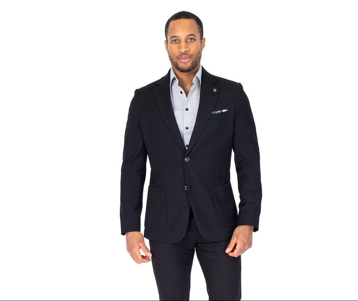 Solid Textured Patch Pocket Blazer - Black