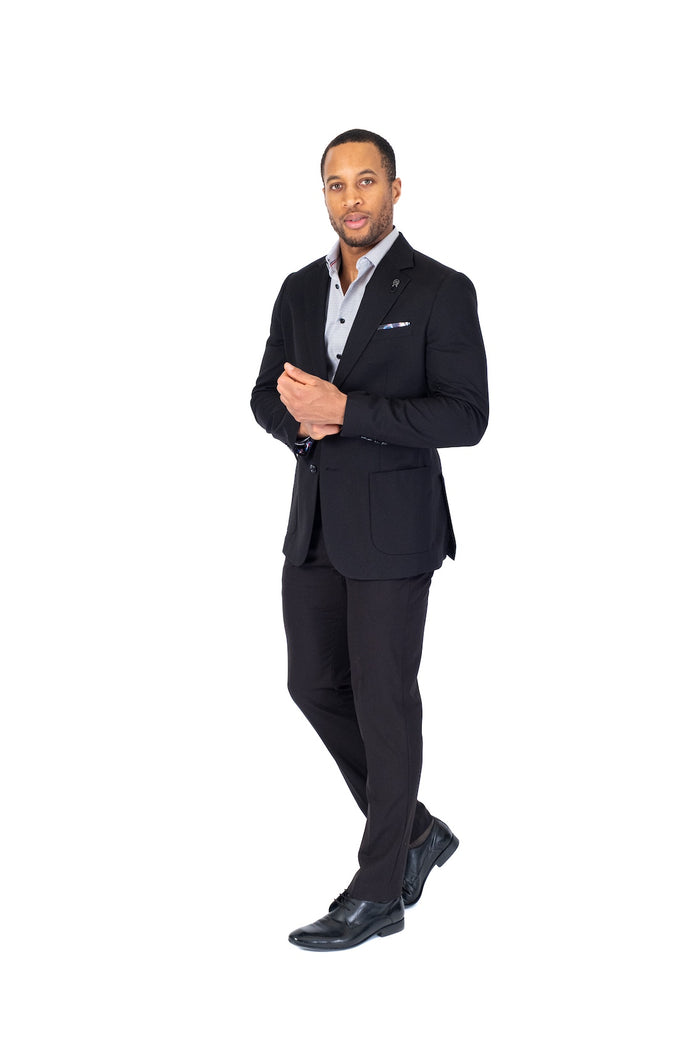 Solid Textured Patch Pocket Blazer - Black