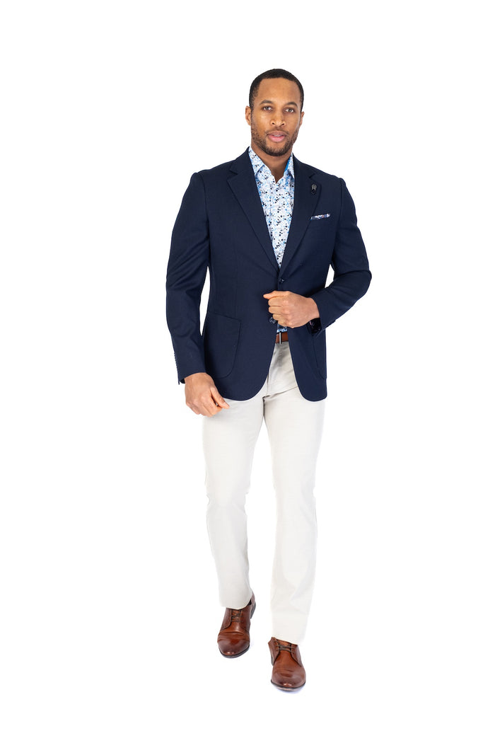 Solid Textured Patch Pocket Blazer - Navy
