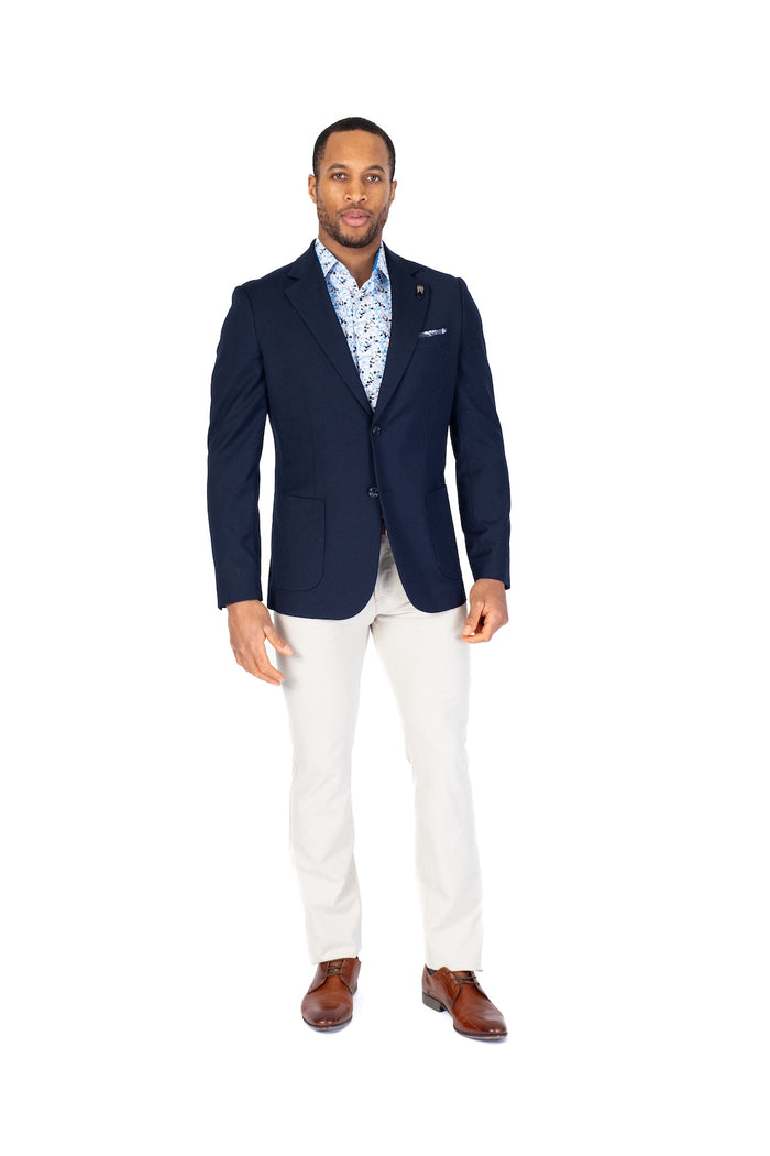 Solid Textured Patch Pocket Blazer - Navy