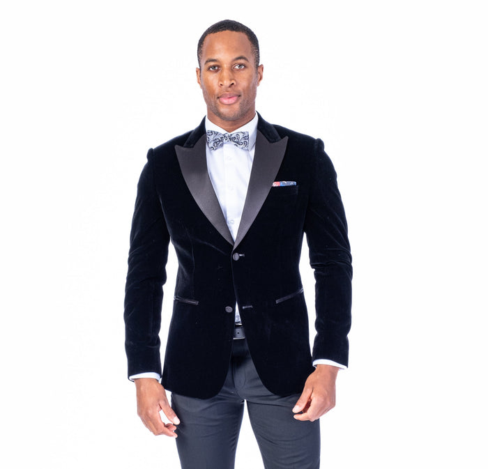 Solid Velvet Peak Lapel Blazer - Black