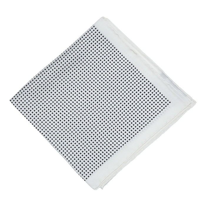 A formal Sovereign Grade 100% Silk White Repeating Black Star Pocket Square for a stylish KirbyAllison.com wardrobe.