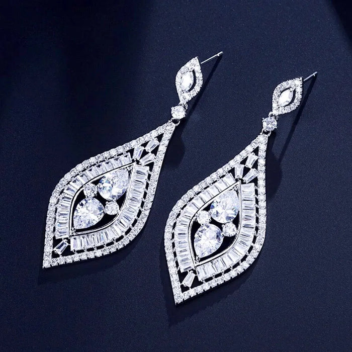 Wedding Jewelry - Silver Cubic Zirconia Bridal Earrings