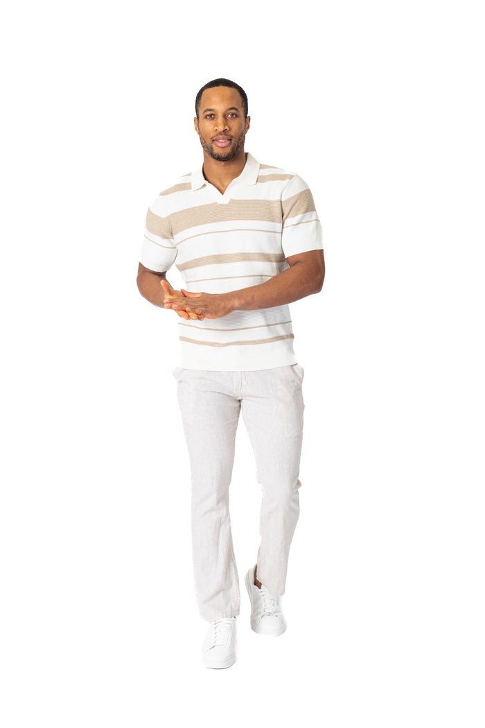 Stripe Cotton Knit Polo - Ivory