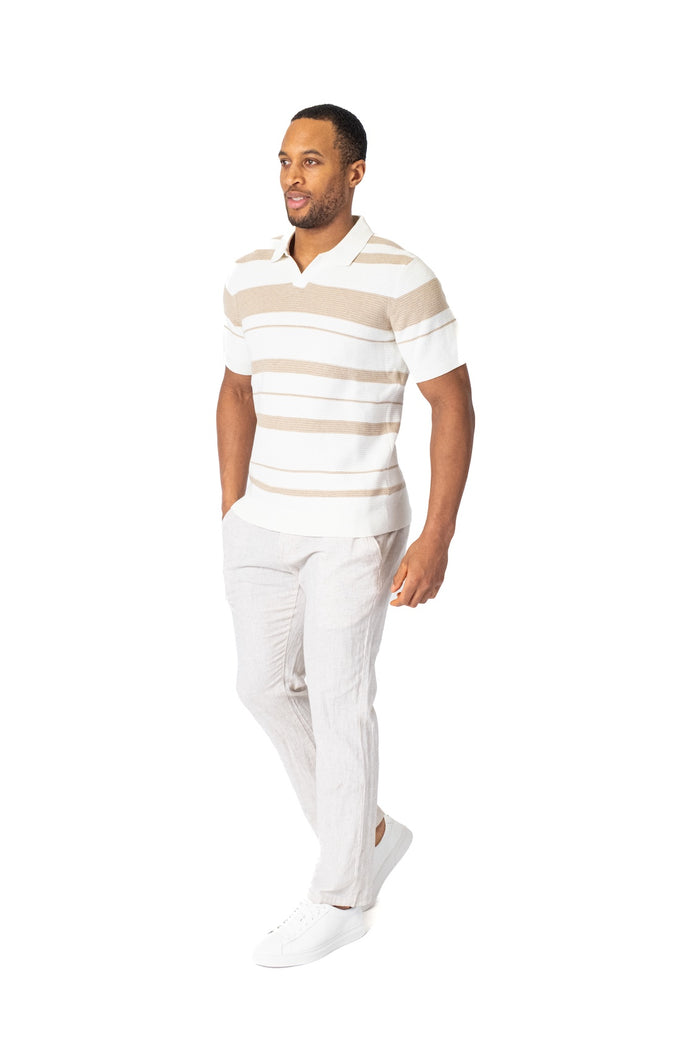 Stripe Cotton Knit Polo - Ivory