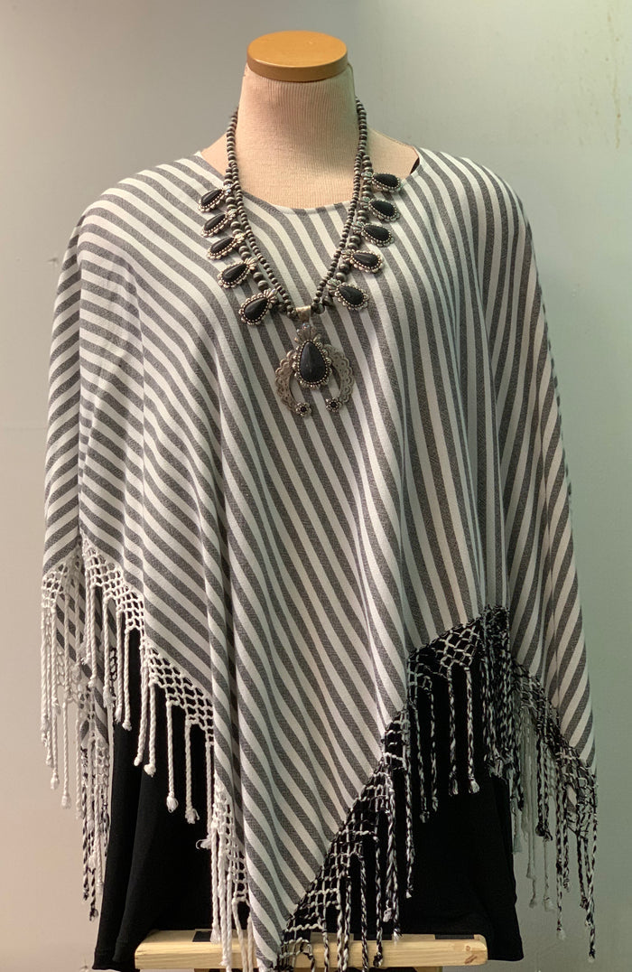 Striped Fringe Poncho