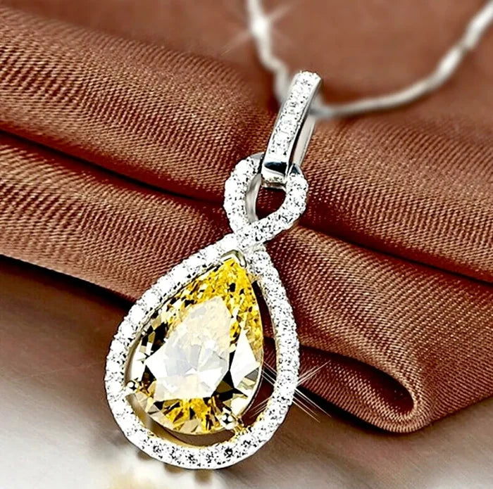 Wedding Jewelry - Yellow Cubic Zirconia Bridal Necklace