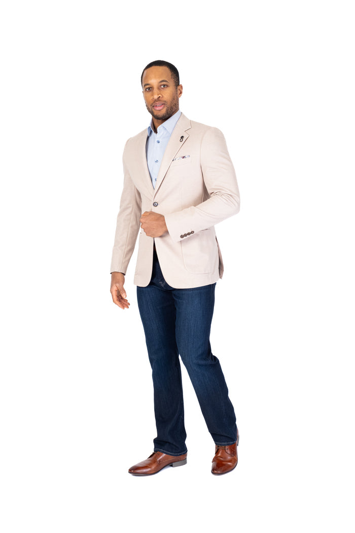 Textured Patch Pocket Blazer - Beige