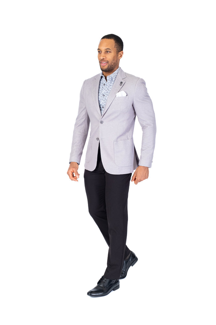 Textured Patch Pocket Blazer - Grey