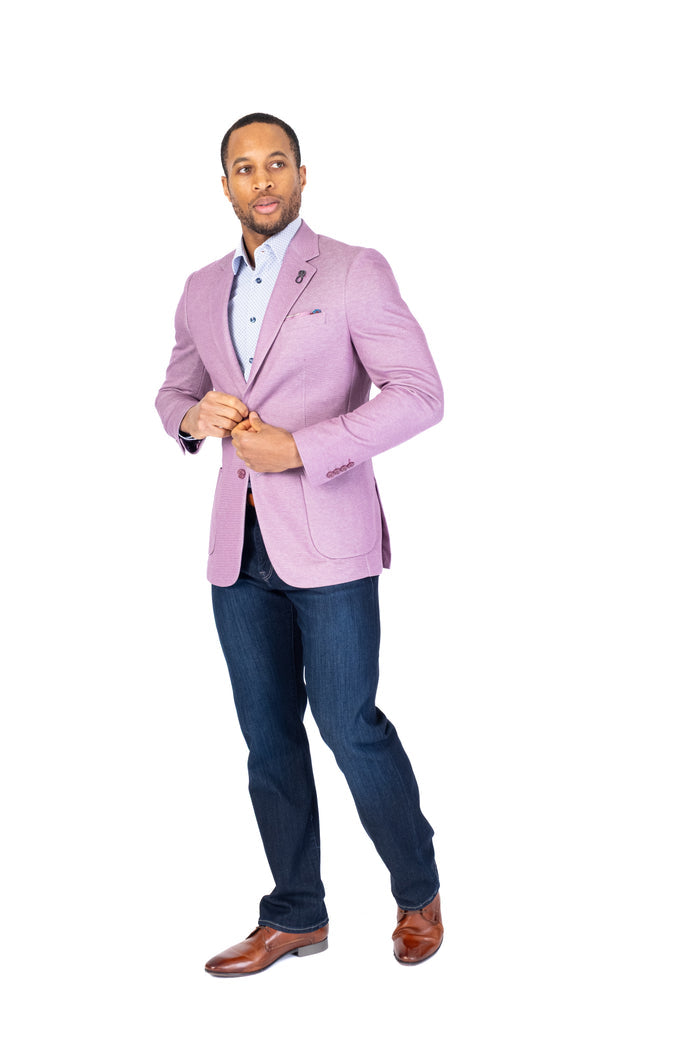 Textured Patch Pocket Blazer - Pink