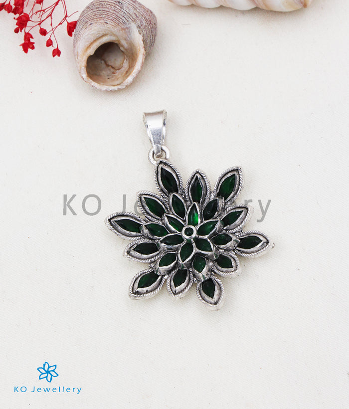 The Padma Silver Lotus Pendant (Green/Oxidised)