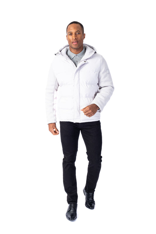 "Tobias" Quilted Puffer Jacket Knit Sleeve - White