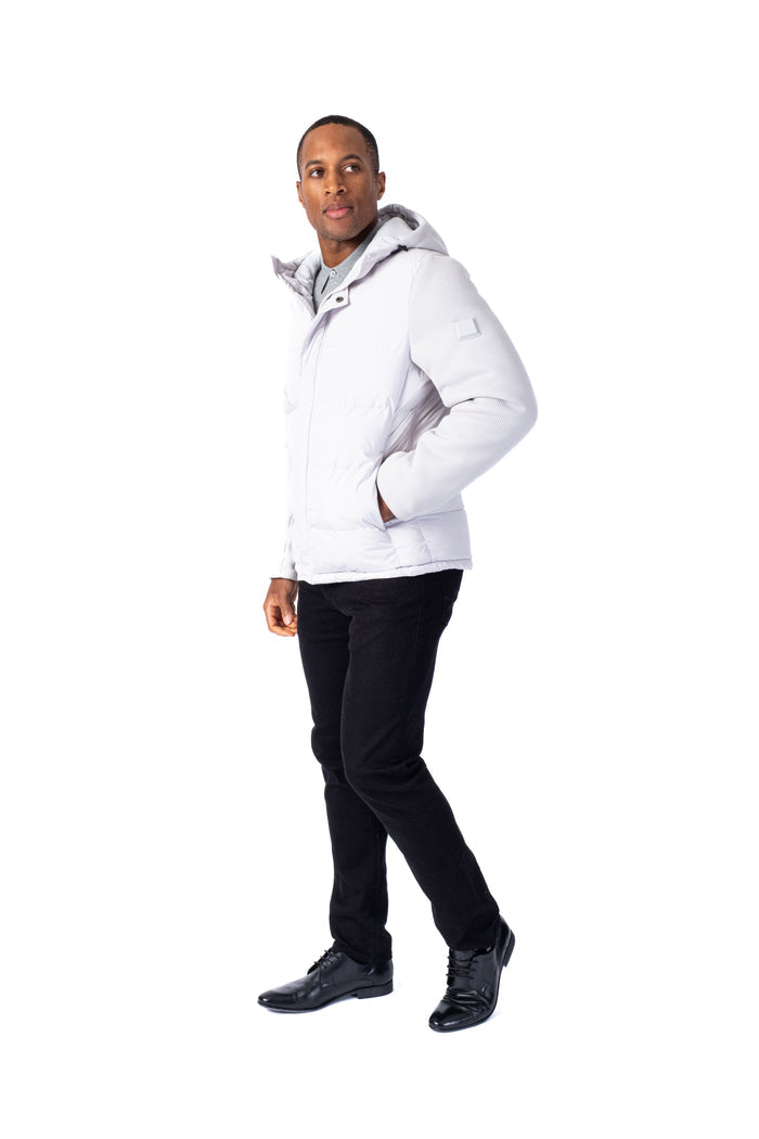 "Tobias" Quilted Puffer Jacket Knit Sleeve - White