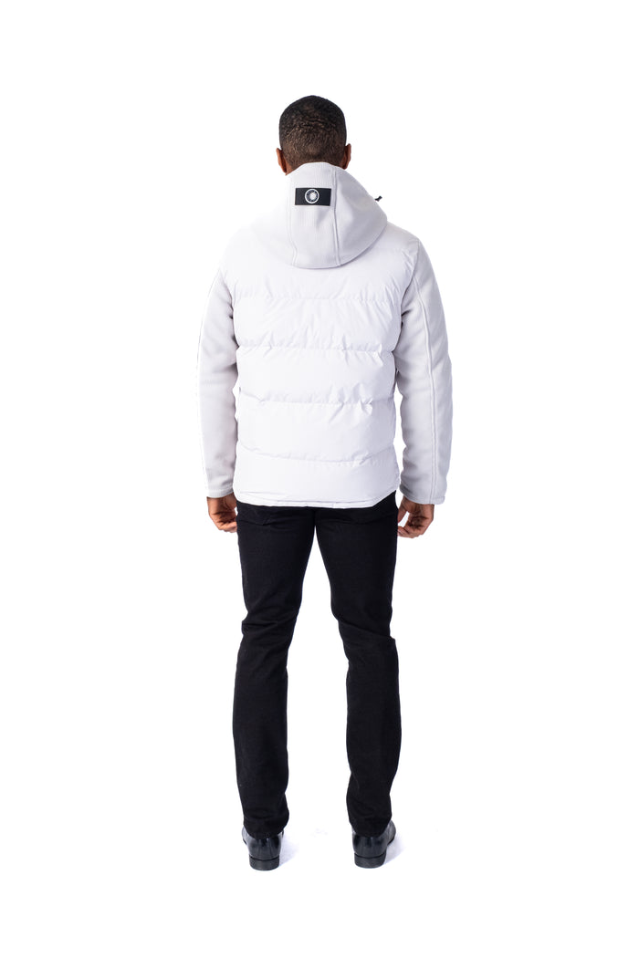 "Tobias" Quilted Puffer Jacket Knit Sleeve - White