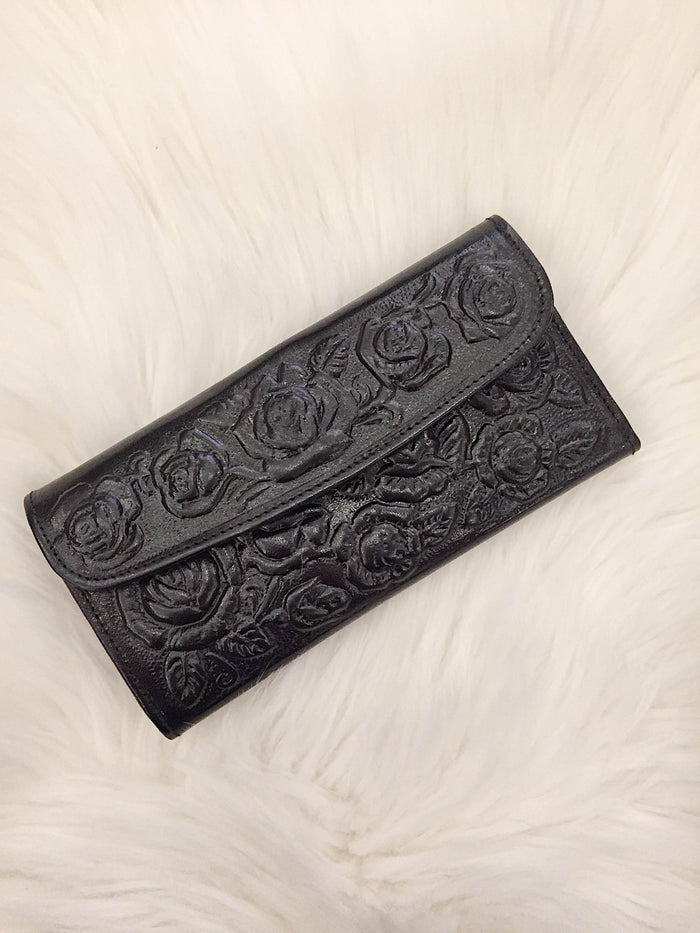 Tooled Floral Leather Wallet