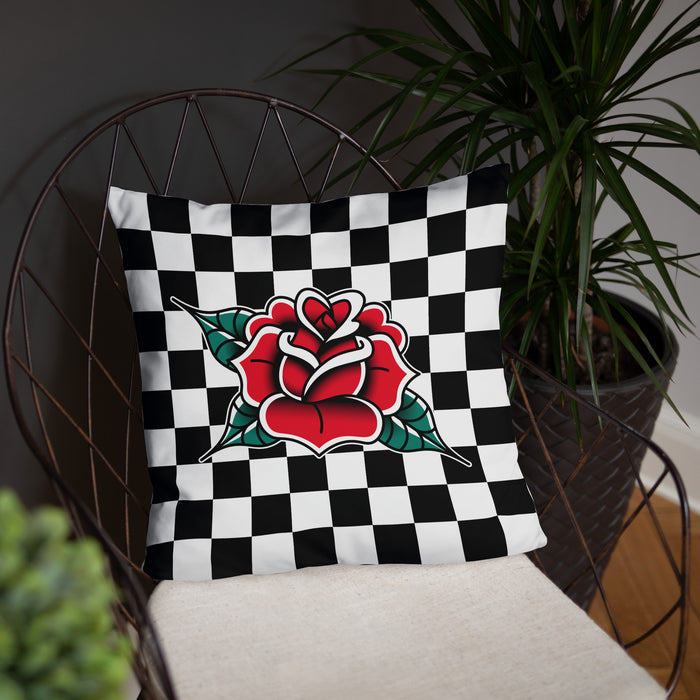 Traditional Rose Checkered Pattern Pillow