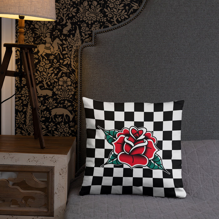 Traditional Rose Checkered Pattern Pillow