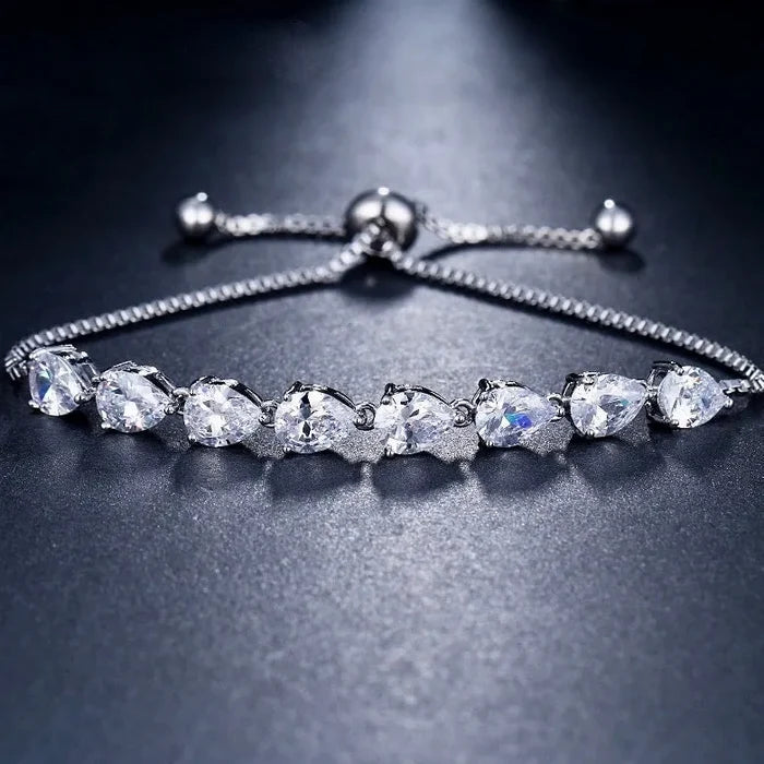 Wedding Jewelry - Cubic Zirconia Adjustable Bracelet - Available in Silver, Rose Gold and Yellow Gold