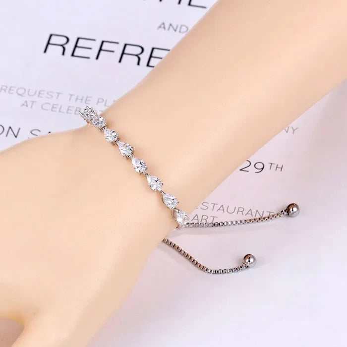 Wedding Jewelry - Cubic Zirconia Adjustable Bracelet - Available in Silver, Rose Gold and Yellow Gold