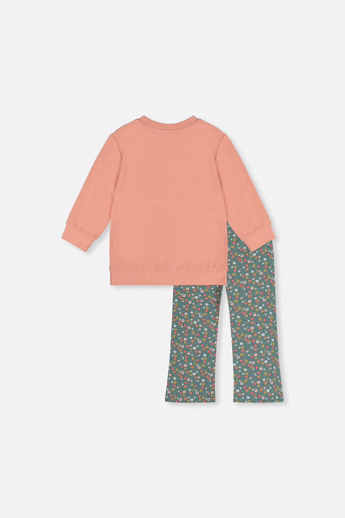 Tunic And Leggings Set Pale Pink And Green Floral Print-3