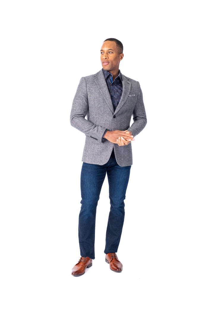 Tweed Blazer - Grey/Black