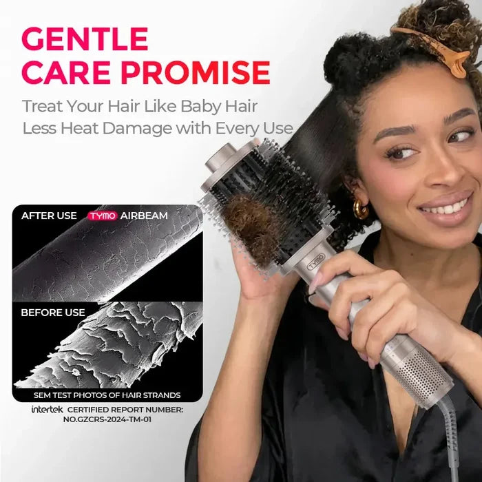 Visible smoothness improvement using TYMO AIRBEAM CHAMPAGNE best blow dryer brush comparison.
