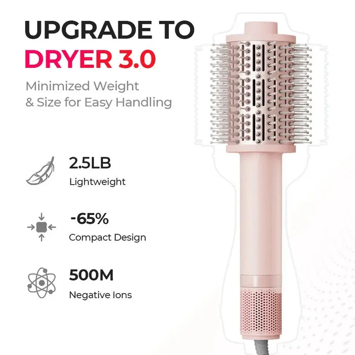 TYMO AIRBEAM PINK hair dryer brush with compact design and lightweight handling