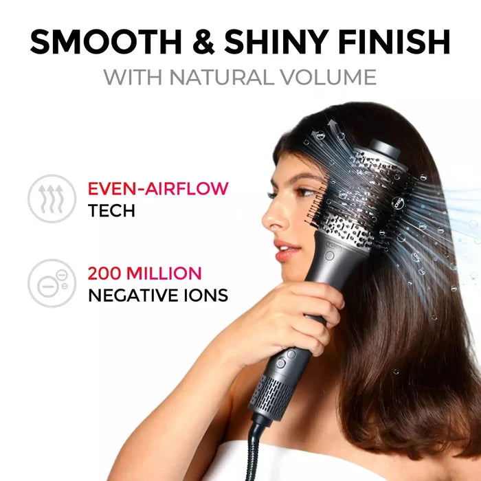 For a smooth, shiny finish, the TYMO AIREXCEL hair brush straightener dryer emits 200 million negative ions.