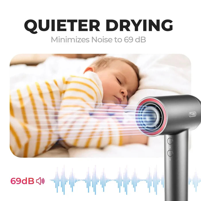 Professional salon hair dryer look with TYMO AIRHYPE LITE, a dyson alternative hair dryer offering powerful yet quiet performance.