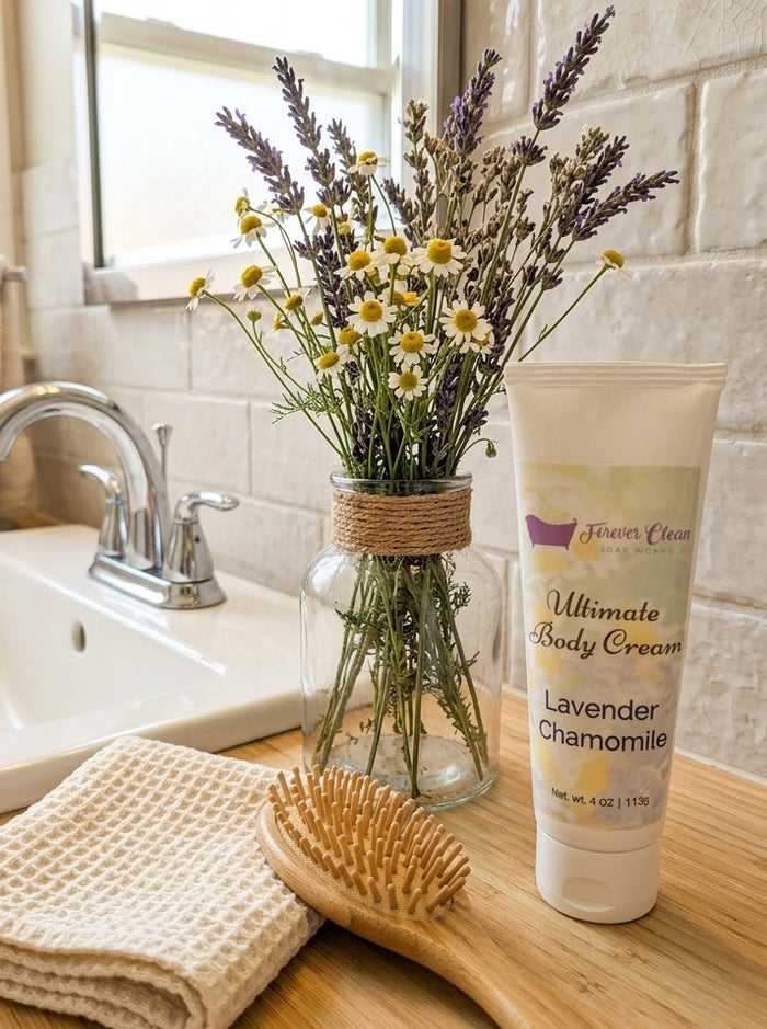 Tube of lotion on bathroom countertop