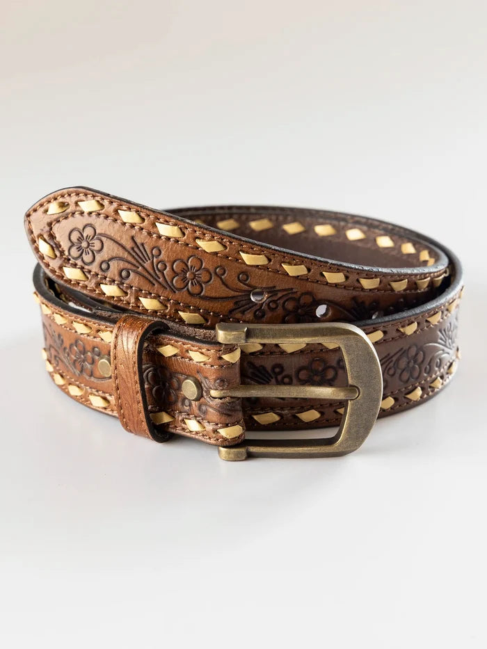 Western Blooms Leather Belt - Brown Floral-view 3