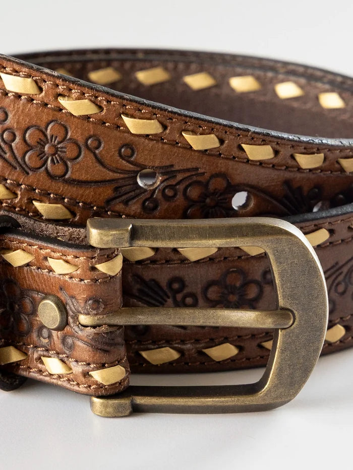 Western Blooms Leather Belt - Brown Floral-view 4