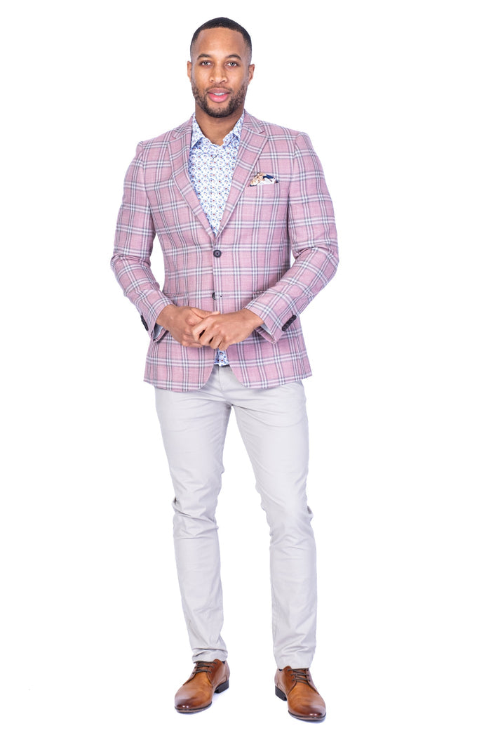 Window Pane Sports Jacket - Pink / Tan