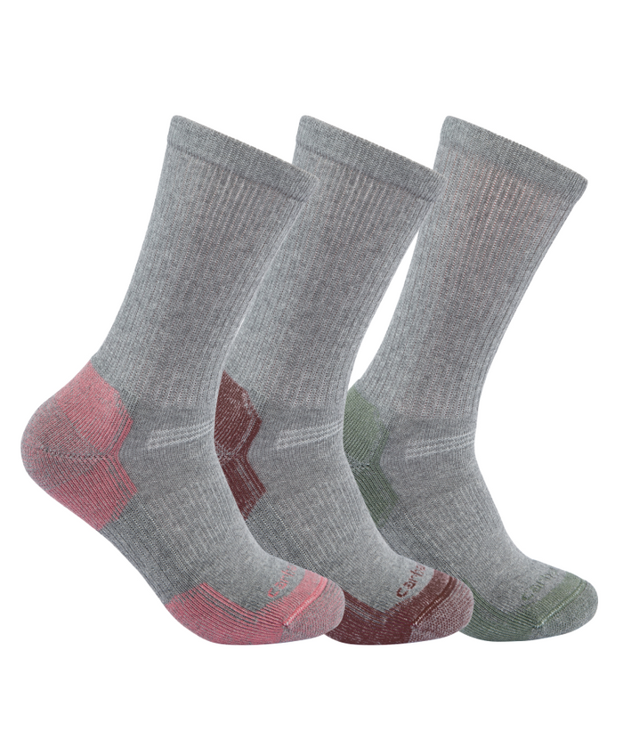 Women's Midweight Cotton Blend Crew Sock 3 Pack GAS-Grey Assorted | Carhartt SC2823W
