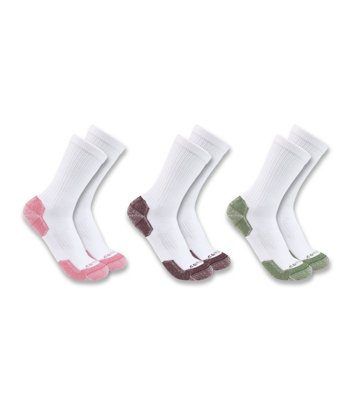 Women's Midweight Cotton Blend Crew Sock 3 Pack WAS-White Assorted | Carhartt SC2823W