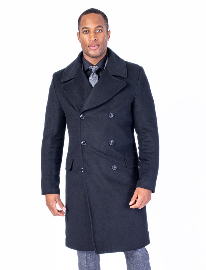 Wool & Cashmere Double-Breasted Topcoat - Black