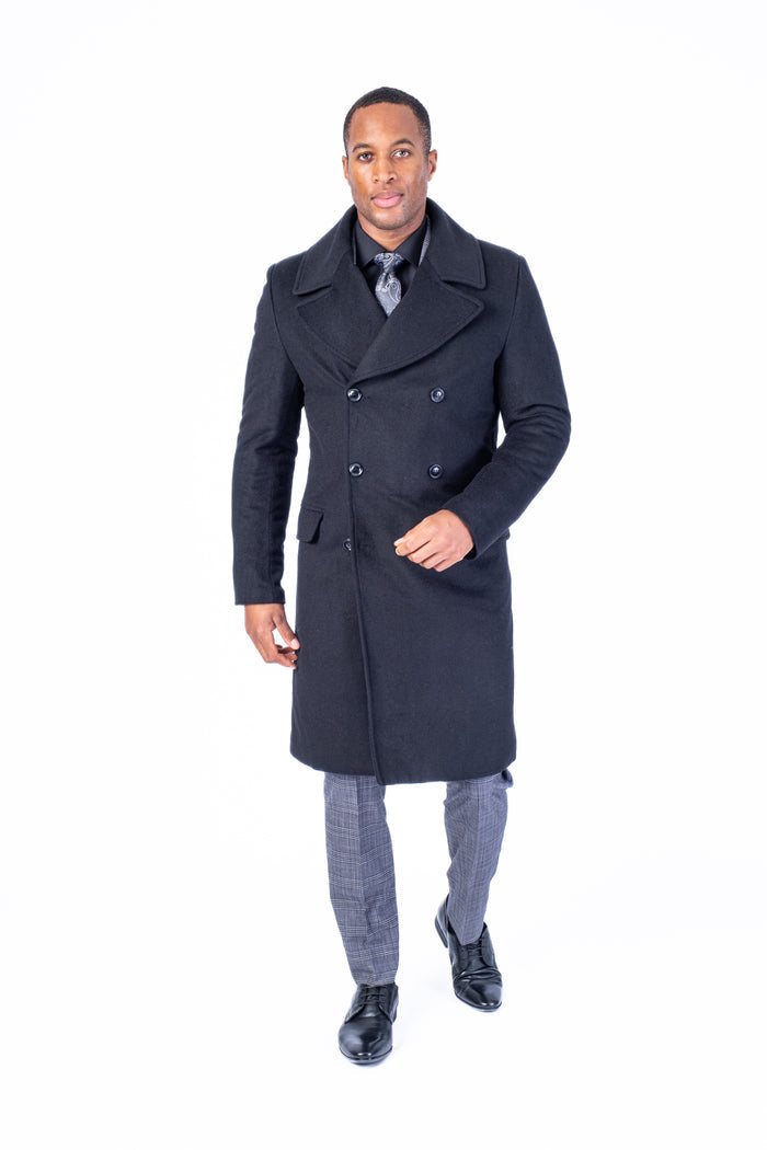 Wool & Cashmere Double-Breasted Topcoat - Black