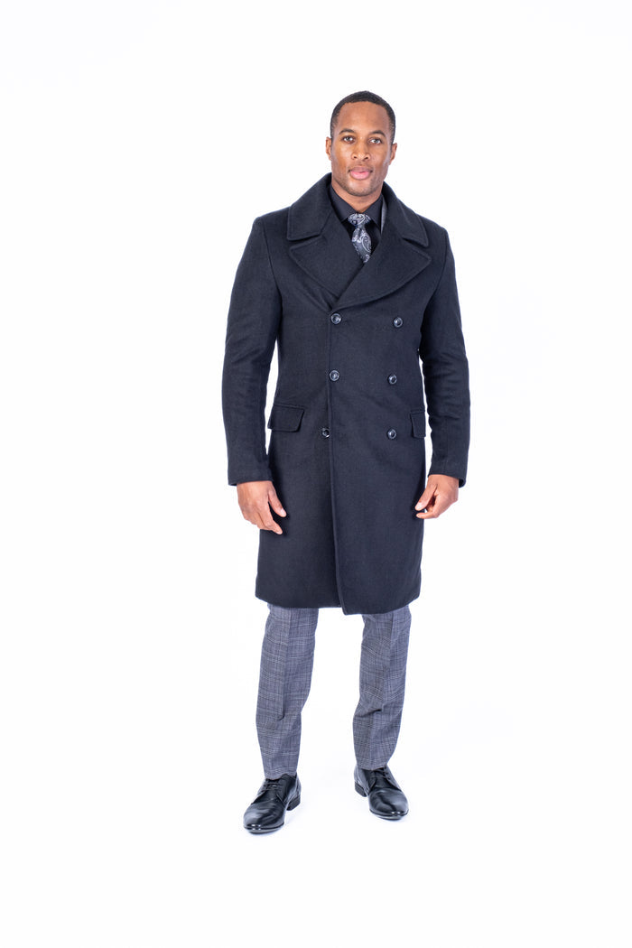 Wool & Cashmere Double-Breasted Topcoat - Black