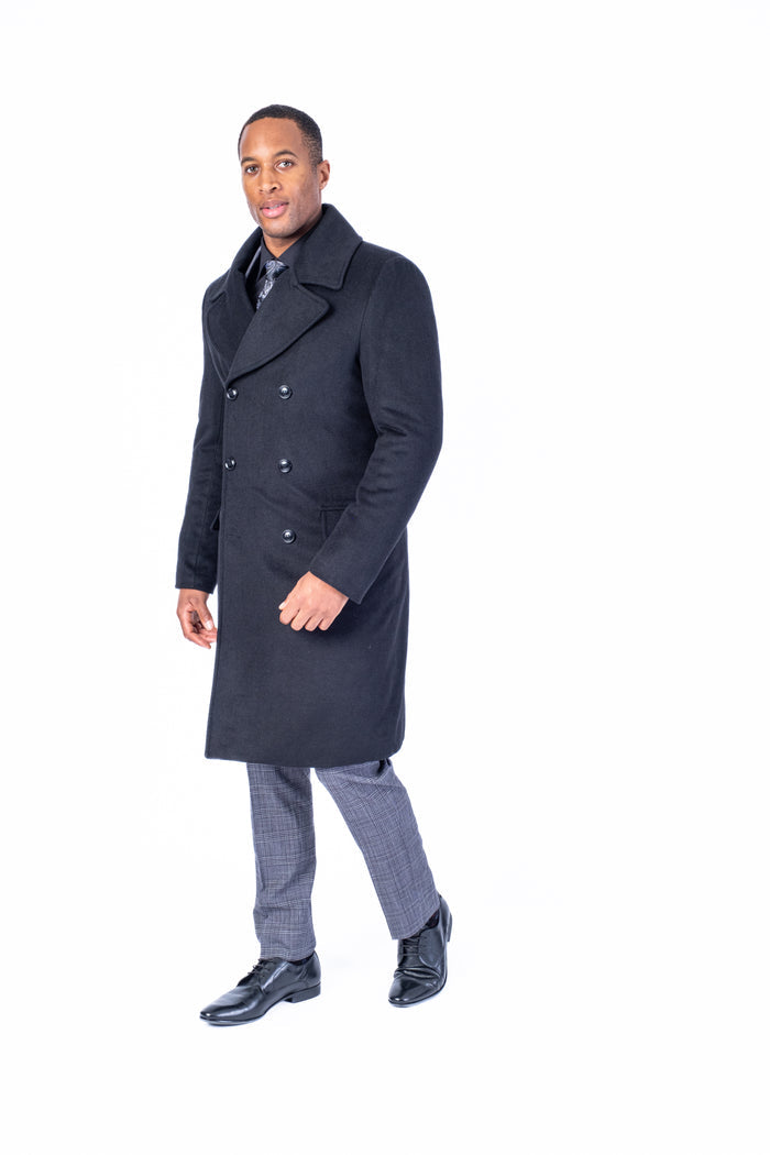 Wool & Cashmere Double-Breasted Topcoat - Black