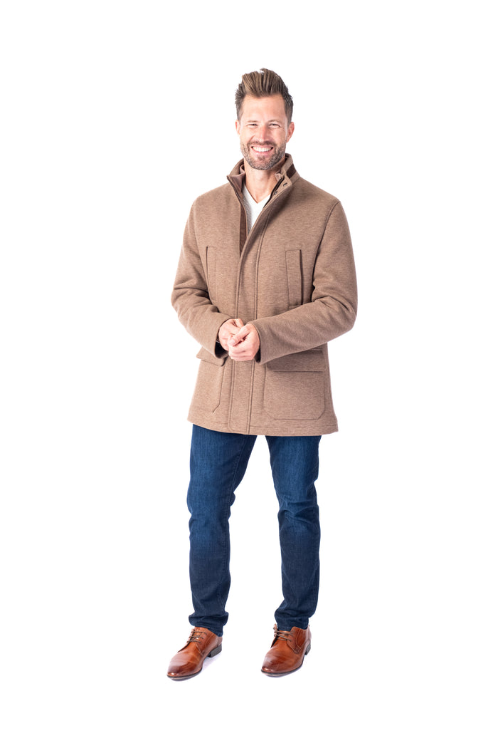 Wool/Stretch Car Coat - Camel