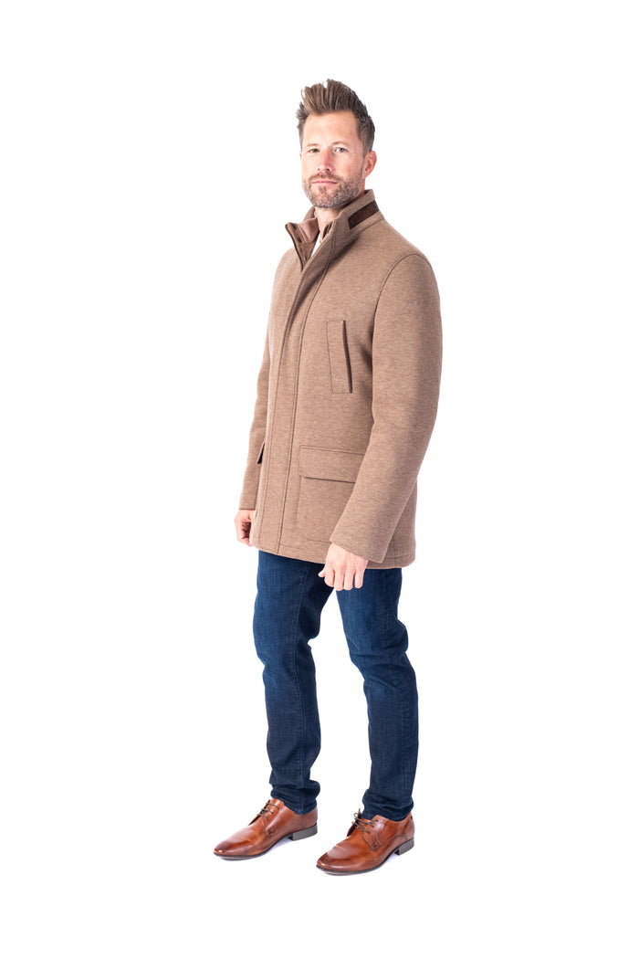 Wool/Stretch Car Coat - Camel