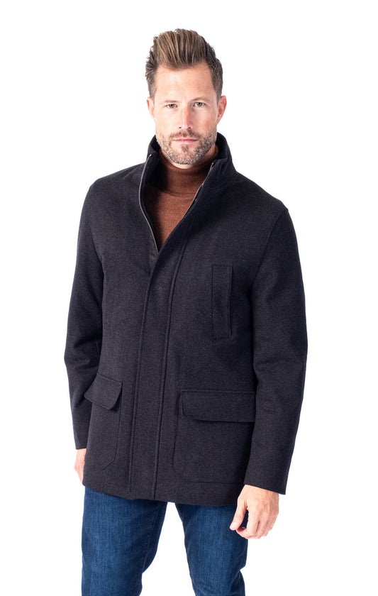Wool/Stretch Car Coat - Charcoal