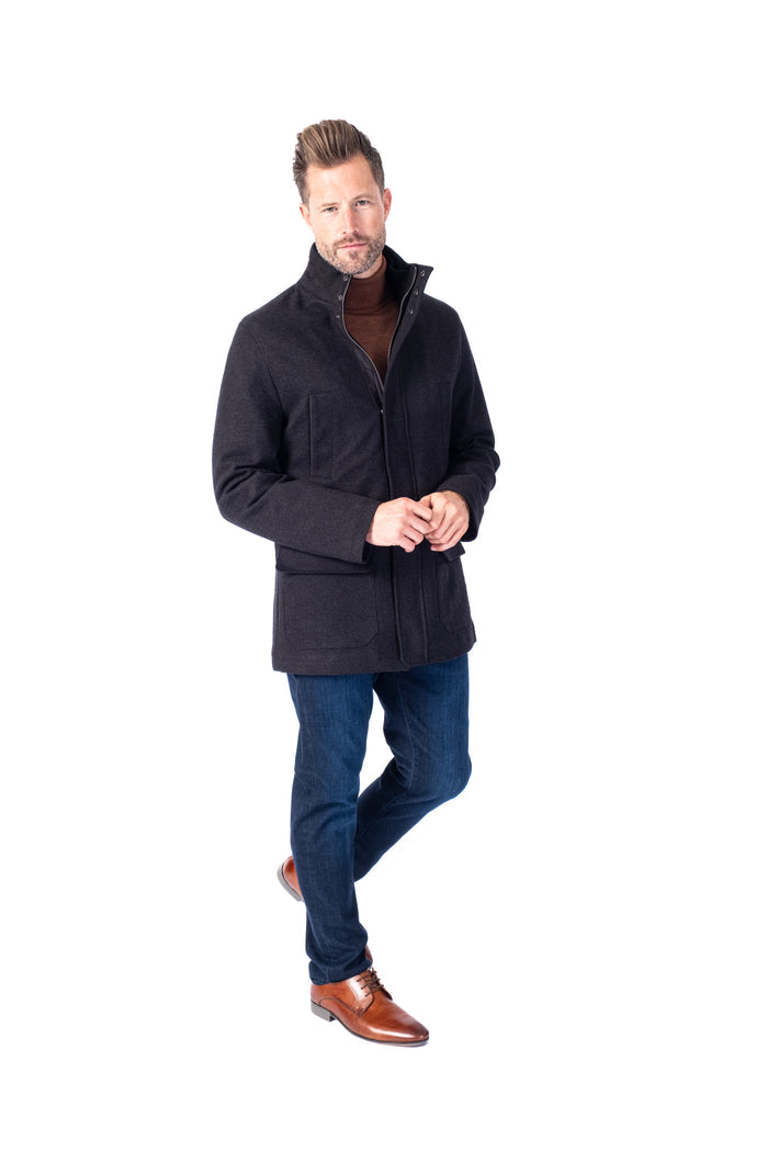 Wool/Stretch Car Coat - Charcoal