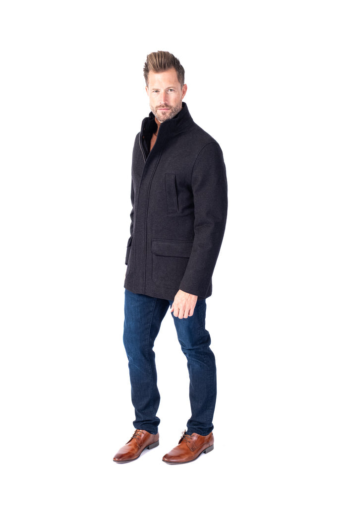 Wool/Stretch Car Coat - Charcoal